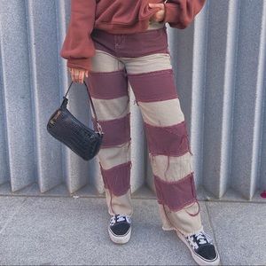 Brown/Khaki Patchwork Straight Leg Jeans